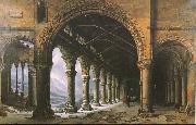 louis daguerre The Effect of Fog and Snow Seen through a Ruined Gothic Colonnade Spain oil painting artist